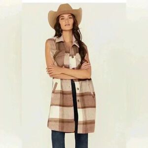 Women’s Long Wool Blend Vest. 26 international. Plaid Print Long Vest.